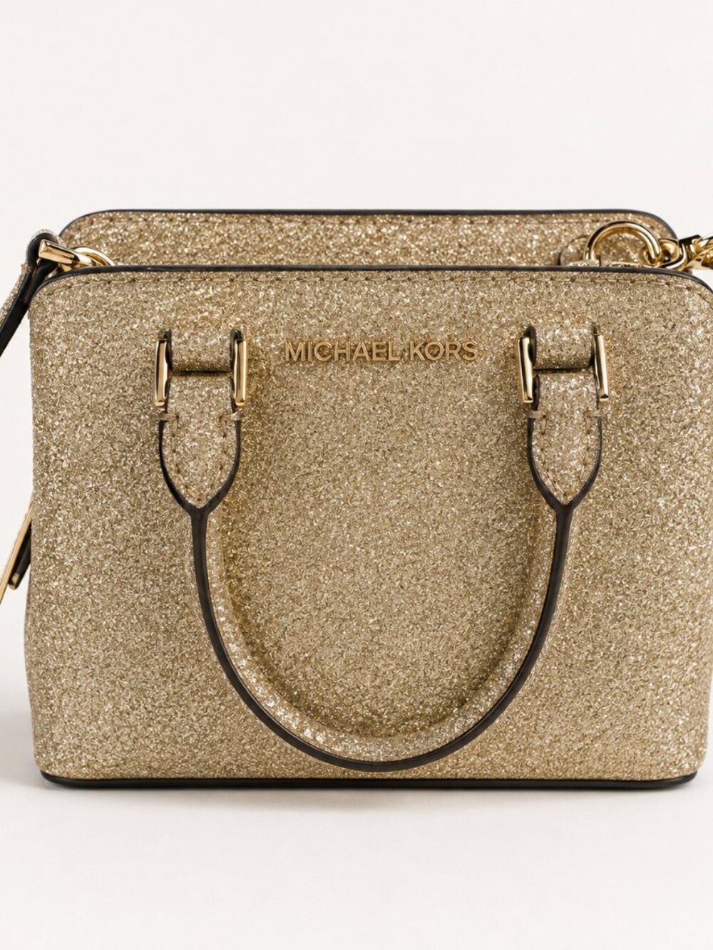 Michael Kors Savannah Mini Glitter Bag Gold Sparkles Satchel
